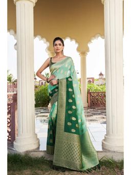 Vardha - Womens Banarasi Georgette Saree with Unstitched Blouse - Green