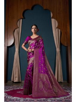 Vardha - Womens Banarasi Satin Silk Saree with Unstitched Blouse - Purple