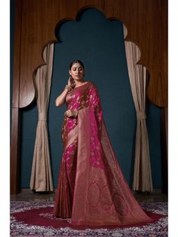 Vardha - Womens Banarasi Satin Silk Saree with Unstitched Blouse - Pink