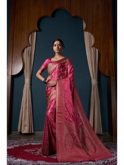 Vardha - Womens Banarasi Satin Silk Saree with Unstitched Blouse - Pink