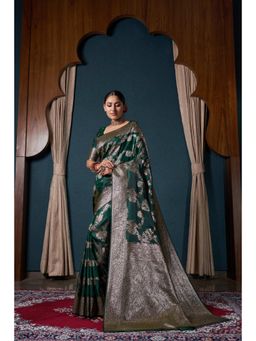 Vardha - Womens Banarasi Satin Silk Saree with Unstitched Blouse - Green