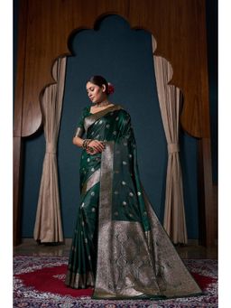 Vardha - Womens Banarasi Satin Silk Saree with Unstitched Blouse - Green