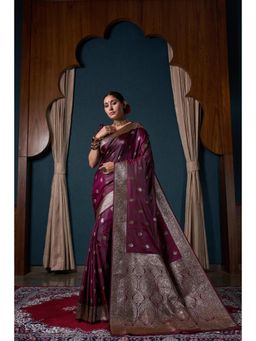 Vardha - Womens Banarasi Satin Silk Saree with Unstitched Blouse - Wine