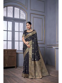 Vardha - Womens Banarasi Satin Silk Saree with Unstitched Blouse - Grey