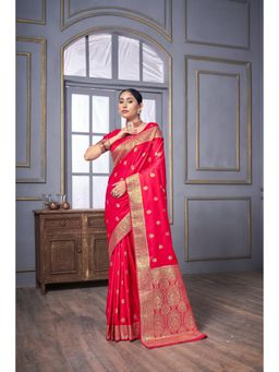 Vardha - Womens Banarasi Satin Silk Saree with Unstitched Blouse - Red