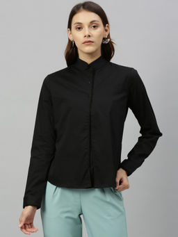 RAREISM - Black Solid Casual Shirt Top