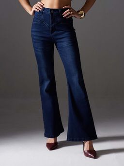 Miss Chase - Women's Navy Blue Bootcut High Rise Stretchable Denim Shaping Jeans