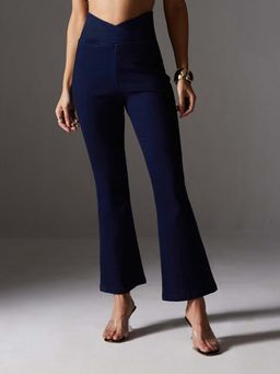 Miss Chase - Women's Navy Blue High Rise Clean Look Bootcut Shaping Jeans