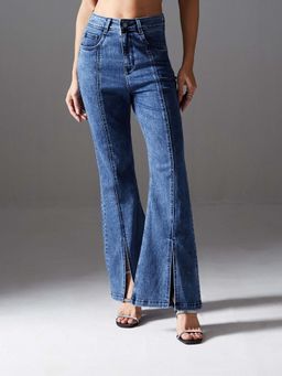 Miss Chase - Women's Blue Bootcut High Rise Clean Look Denim Bootcut Jeans