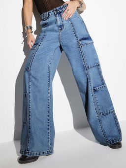 Miss Chase - Women's Light Blue Wide Leg High Rise Regular Denim Jeans