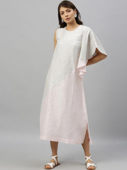 RAREISM - Pink Solid Casual Midi Dress