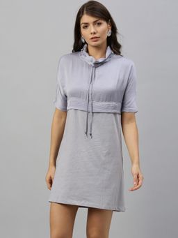 RAREISM - Grey Solid Casual Mini Dress