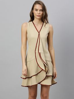 RAREISM - Beige Edge Short Sleeveless Dress