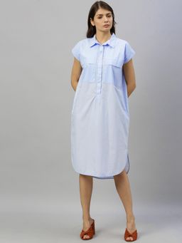RAREISM - Blue Solid Casual Knee Length Dress