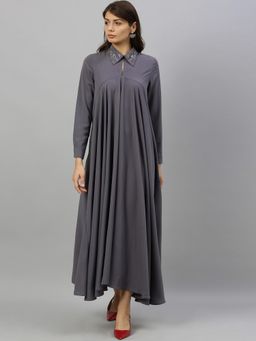RAREISM - Blue Solid Casual Maxi Dress