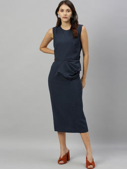 RAREISM - Navy Blue Textured Casual Maxi Dress