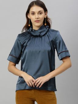 RAREISM - Teal Solid Casual Tops