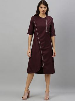 RAREISM - Maroon Geometric Casual Knee Length Dress