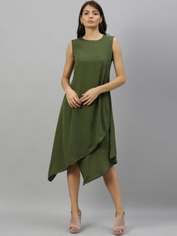 RAREISM - Green Solid Casual Midi Dress