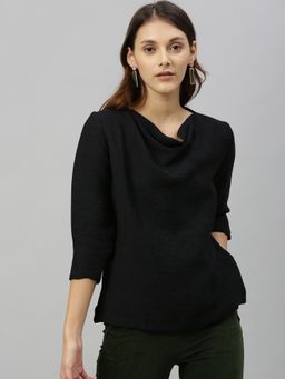 RAREISM - Black Solid Casual Tops