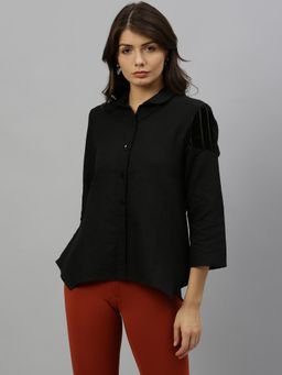 RAREISM - Black Solid Casual Shirt Top