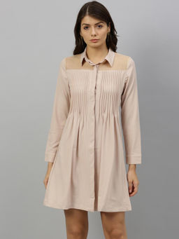 RAREISM - Beige Solid Casual Mini Dress