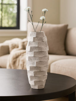 Aarvi Decor - White Cubist Bloom Ceramic Amphora Shaped Vase