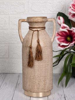 Aarvi Decor - Beige Antique Vintage Rustic Charm Ceramic Amphora Shaped Vase