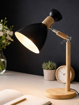 Aarvi Decor - Black Wood Fractural Shaped Study Lamp