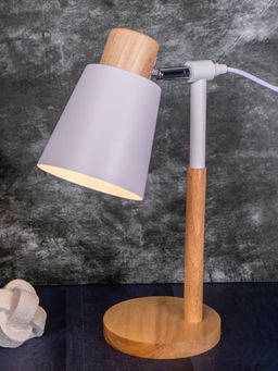 Aarvi Decor - Wooden Metallic White Study Desk Lamp