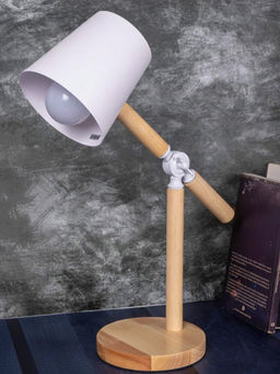 Aarvi Decor - Wooden Metallic White Study Desk Lamp