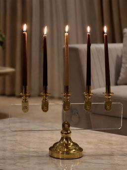 Aarvi Decor - Gold Opaluxe 5-Arm Metal & Glass Candle Holder