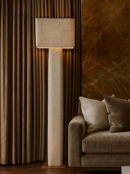 Aarvi Decor - Beige Linen & Metal Decorative Luxe Majesty Floor Lamp