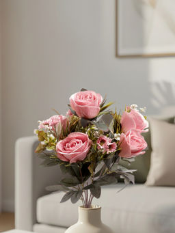 Aarvi Decor - Dark pink Rose Silk Bunch Single Stem Flower