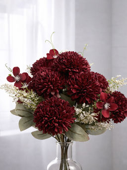 Aarvi Decor - Red Chrysanthemums Silk Bunch Single Stem Flower