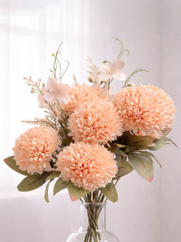 Aarvi Decor - Peach Chrysanthemums Silk Bunch Single Stem Flower
