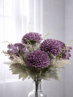 Aarvi Decor - Violet Chrysanthemums Silk Bunch Single Stem Flower