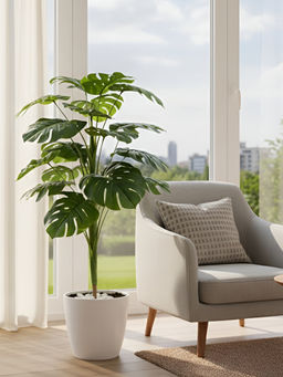 Aarvi Decor - Green Artificial Monstera Deliciosa Plant Big Size For Home Decor Without Pot