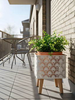 Aarvi Decor - White Metal And Wood Freestanding Square Planter
