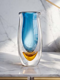 Aarvi Decor - Tall Blown Luxe Blue Transparent Glass Vase