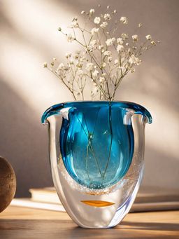 Aarvi Decor - Blown Luxe Blue Transparent Glass Vase