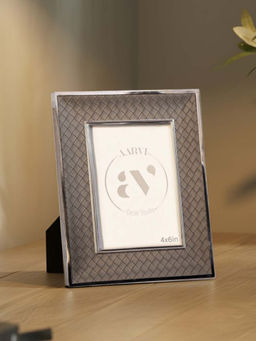 Aarvi Decor - Grey Faux Leather Basket Weave Tabletop Decorative Photo Frame