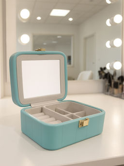 Aarvi Decor - Blue with Mirror Faux Leather Travelling Jewellery Box