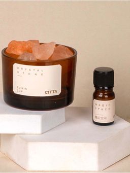 Aarvi Decor - 2 Pieces Crystal Stone In Glass Jar & Aroma Oil Gift Set