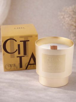 Aarvi Decor - Golden Metal Jar Vanilla Aromatic Wooden Wick Candle