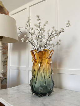 Aarvi Decor - Multi-Color Sunset Hand-Blown Glass Flower Vase