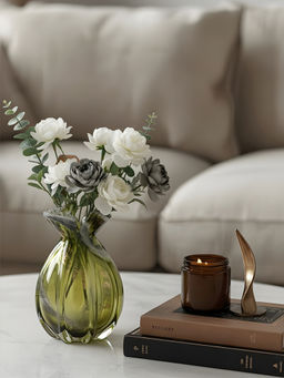 Aarvi Decor - Olive Handcrafted Swirled Glass Flower Vase