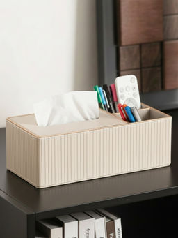 Aarvi Decor - White Faux Leather Tissue Holder with Organiser