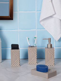 Aarvi Decor - Grey Porcelain Vintage Charm Soap Dispenser + Toothbrush Holder + Tumbler + Soap Dish