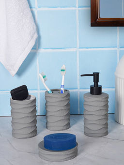 Aarvi Decor - Grey Porcelain Matte Ebony Soap Dispenser + Toothbrush Holder + Tumbler + Soap Dish
